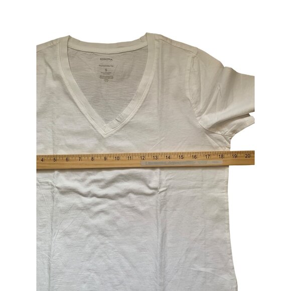 Sonoma Womens Everyday White V-Neck Tee Set Of 2 100% Cotton Size Small - Picture 4 of 5